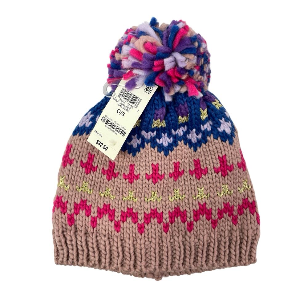 NEW Jenni Multicolor Fair Isle Chunky Knit Pompom Winter Bonnet Beanie Hat OS